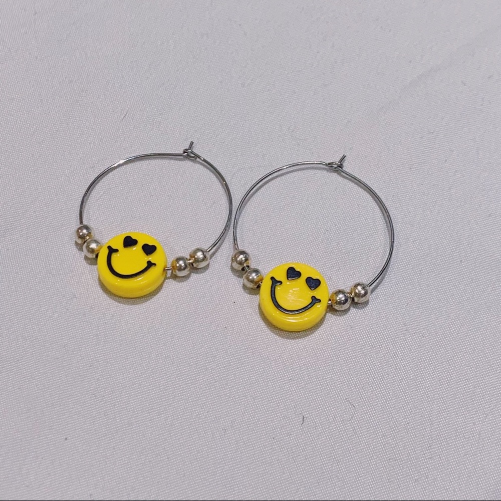 Heart Smiley Face Hoop Earrings